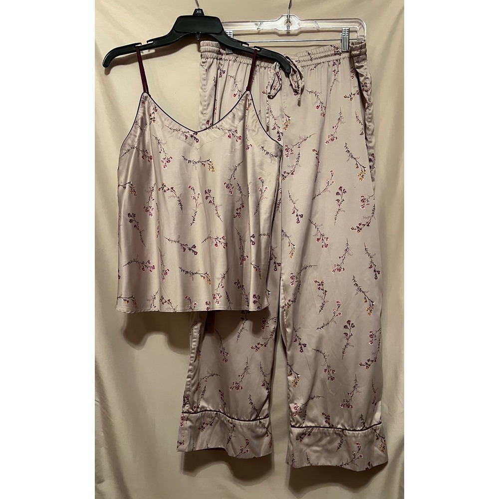 GapBody Satin Floral Pajama Set Camisole and Wide Leg Pants Champagne Lilac M/L